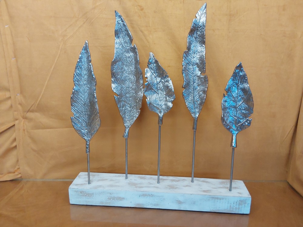 DECORATION A POSER SUPPORT BOIS 5 FEUILLES METAL