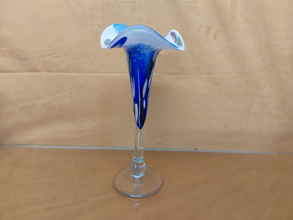 VASE VERRE SOUFFLE BLEU ET VERT HAUT 30CM