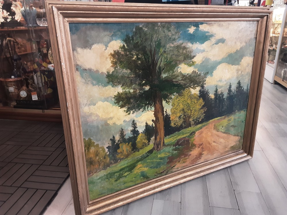 Tableau Sur Toile Cadre Dore Tgm Paysage Foret Signe