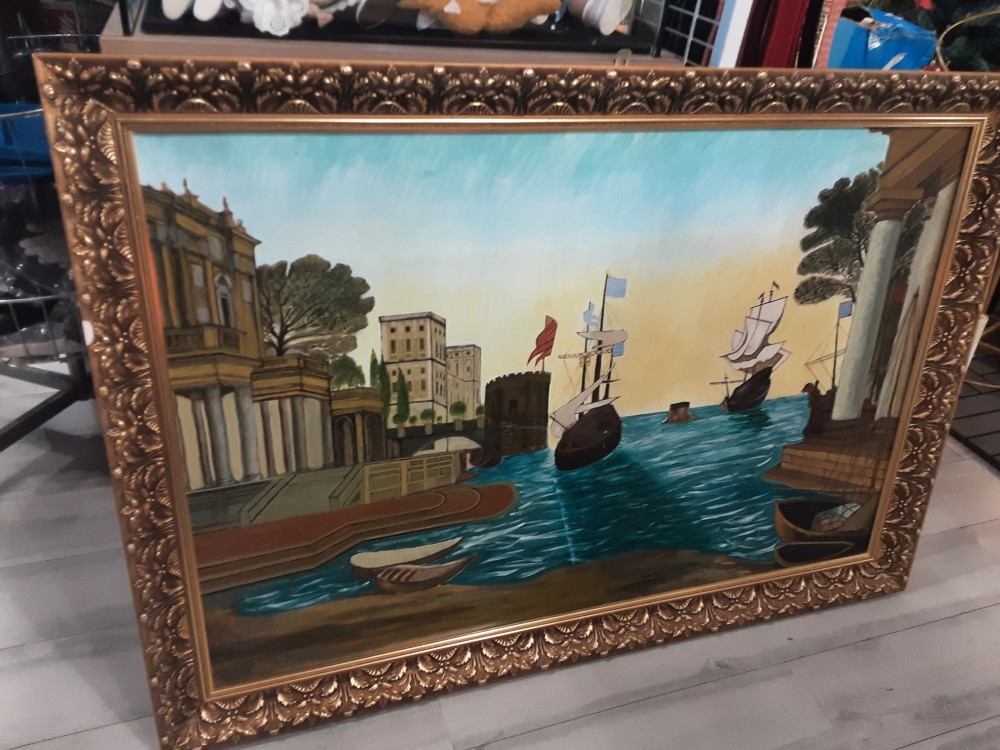 Tableau Mer Bateau Pour Le Ccadre Dore Tgm