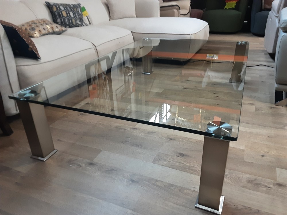 Table Basse  Tgm Plateau En Verre Pieds Metal