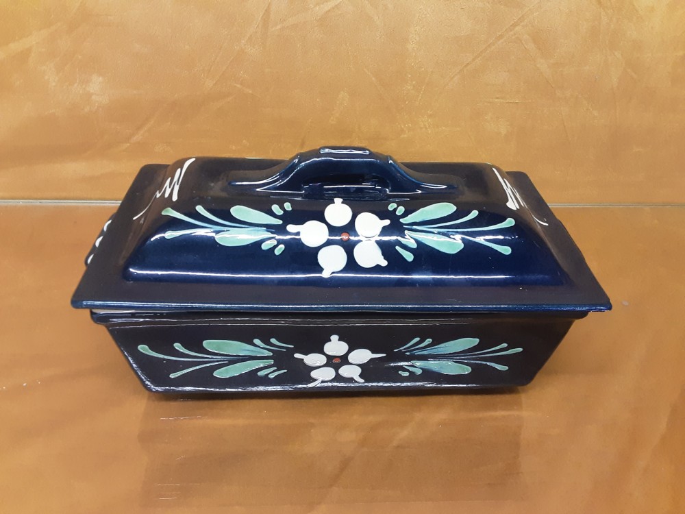 PLAT RECTANGULAIRE SOUFFLENHEIM BLEU DECOR FLEURS