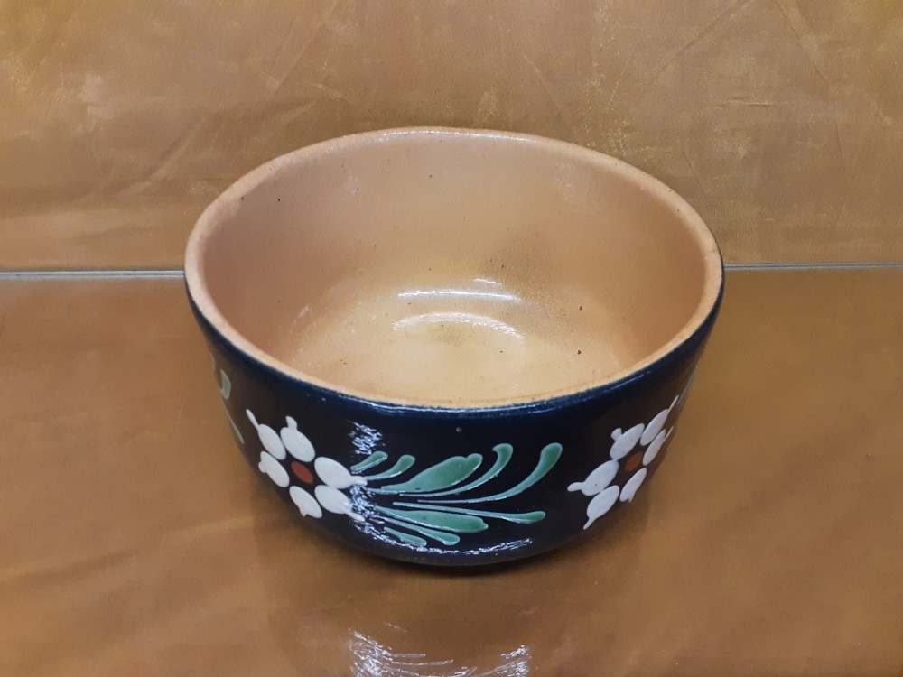 BOL EN TERRE CUITE BLEUE MOTIFS FLEURS DIAM. 20CM