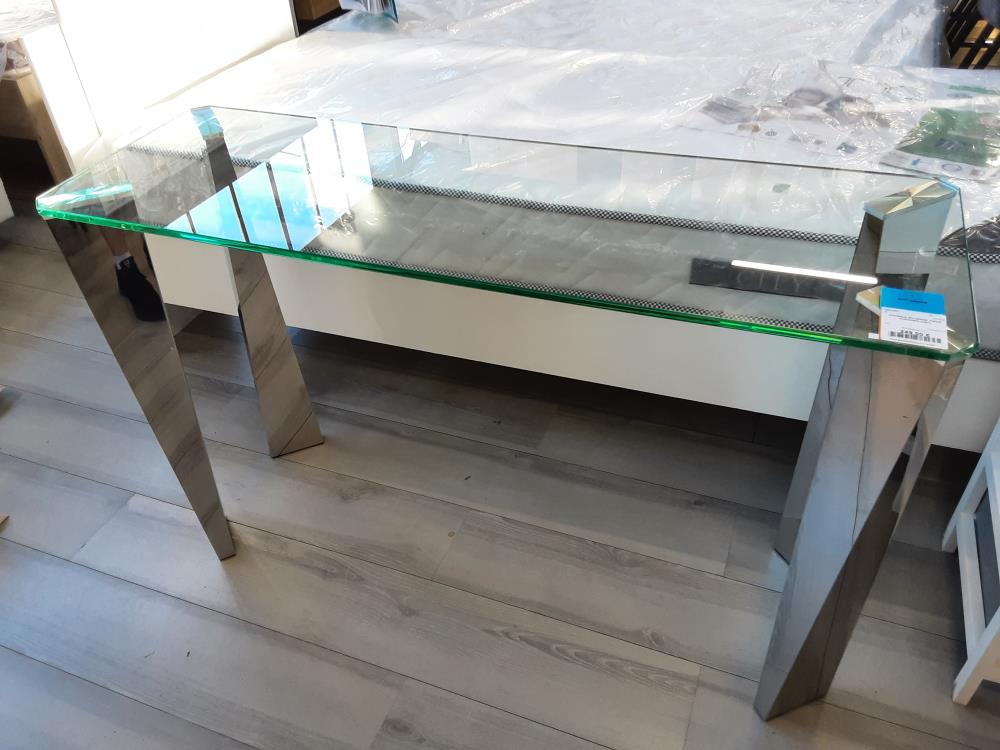 CONSOLE EN VERRE, PIEDS CHROMES (1551)