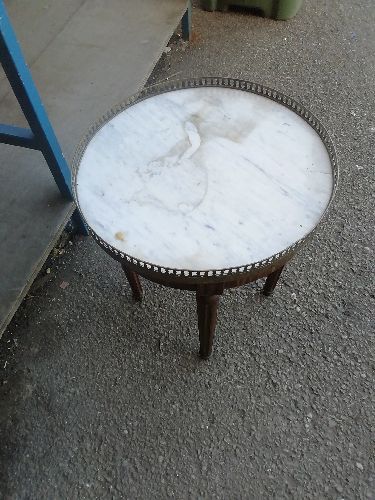 PETITE TABLE BOUILLOTTE ANCIENNE À GALERIE PLT MARBRE 