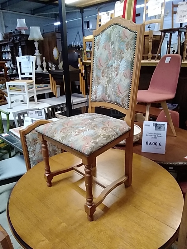 LOT DE 4 CHAISES CHÊNE ASSISE ET DOSSIER TISSU