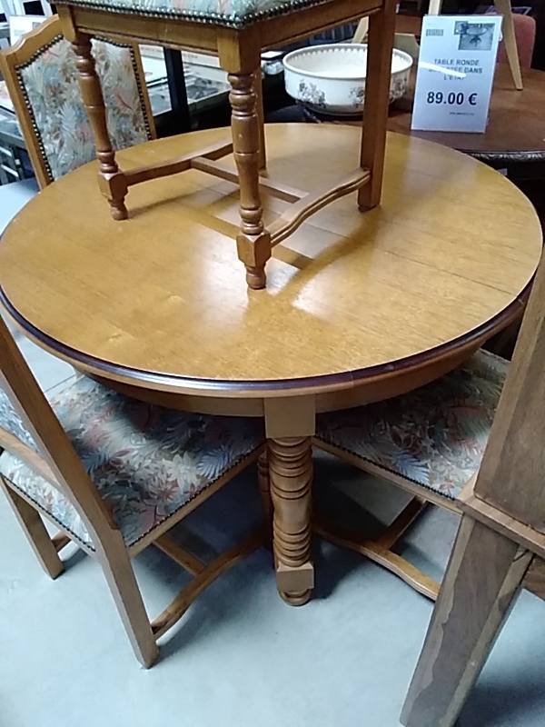 TABLE CHÊNE RONDE 1ALLONGE DIAMÈTRE 120CM