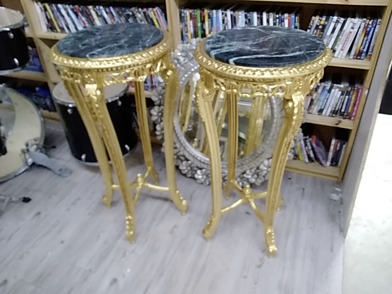 GUÉRIDON ROND DORÉ MARBRE HT94 CM DIAMÈTRE 46 CM