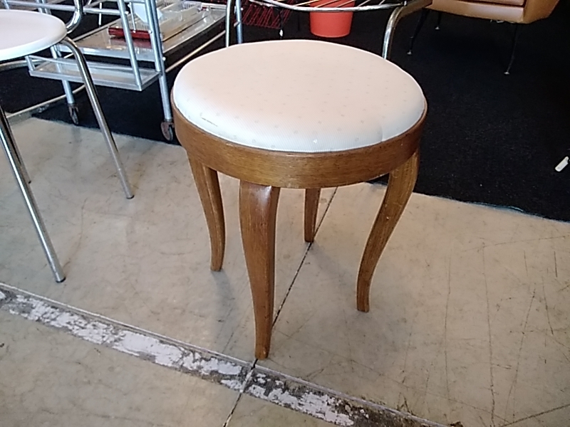 TABOURET  BOIS TISSU BLANC