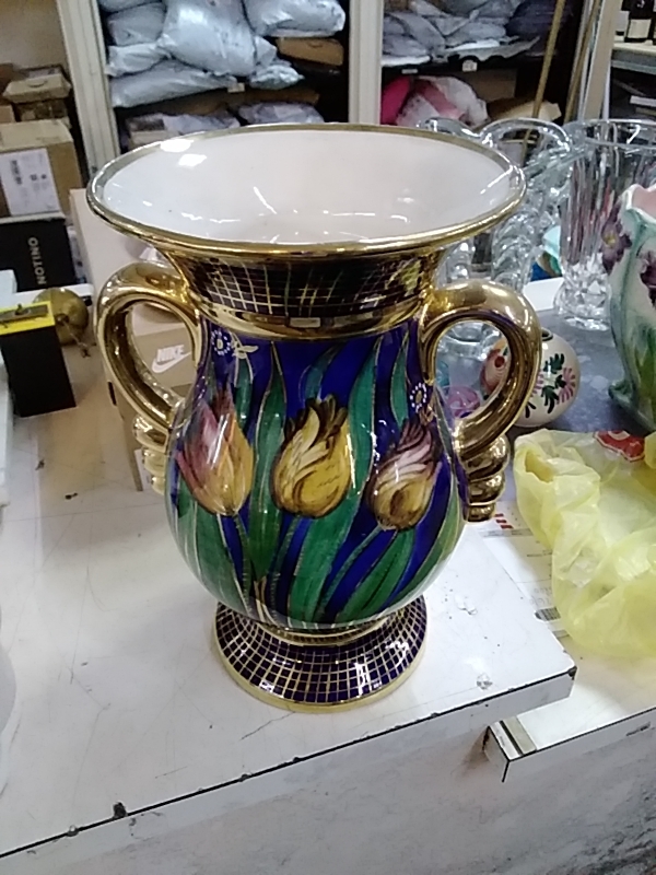 VASE DORÉ PORCELAINE BELGE HT 28 CM