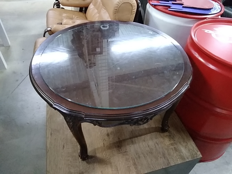 TABLE BASSE CHÊNE VERRE RONDE