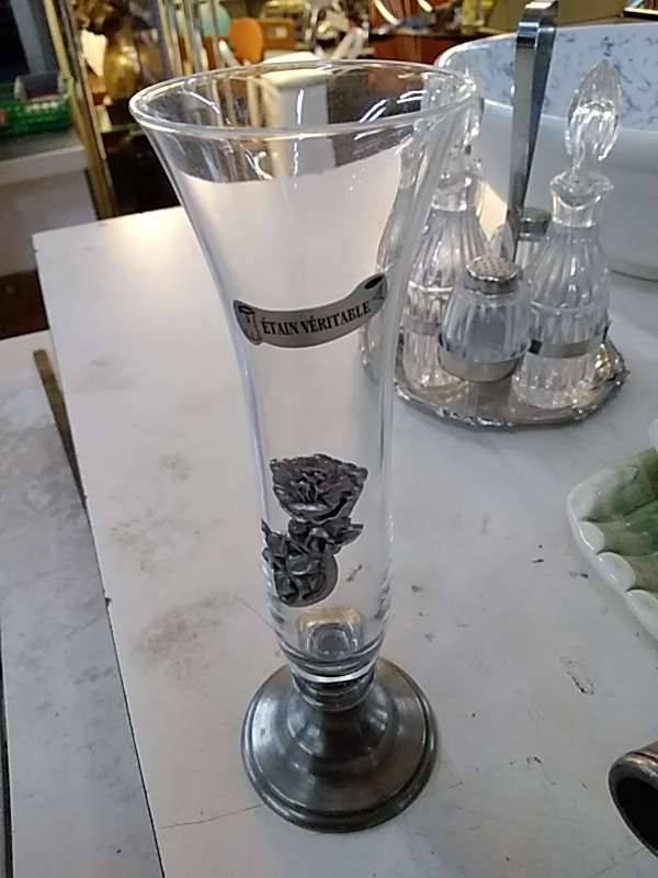VASE VERRE ET ÉTAIN 