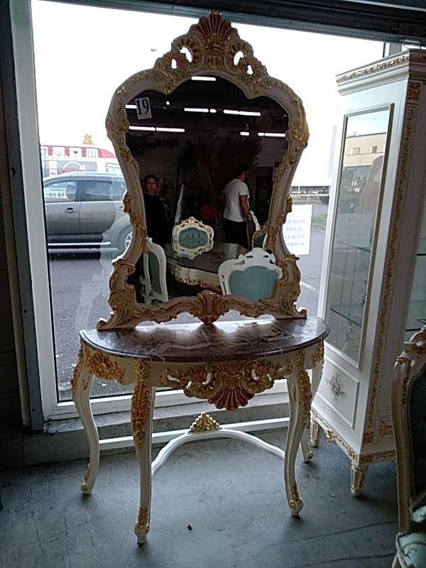 CONSOLE BAROQUE BEIGE DORÉE MARBRE MIROIR 