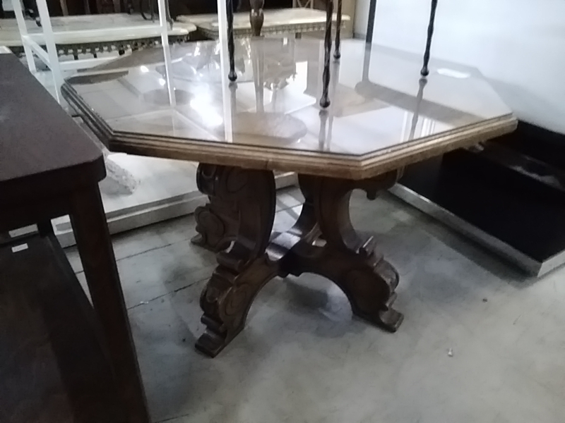 TABLE BASSE OCTOGONALE CHÊNE PLATEAU VERRE 