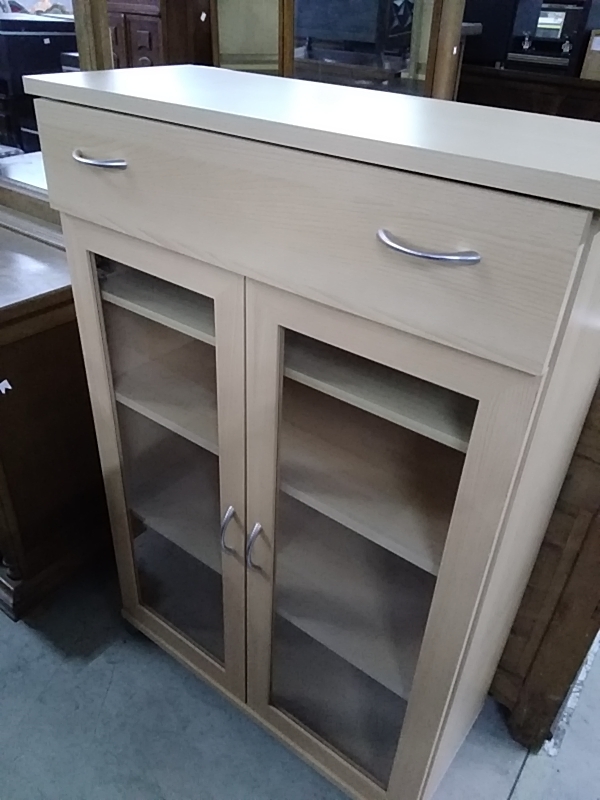 COMMODE 1 TIROIR ET 2 PORTES VITRÉES