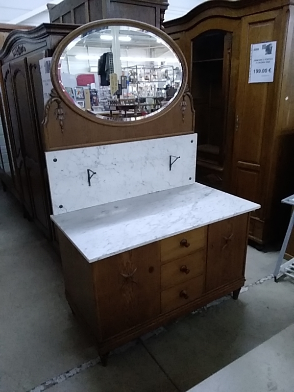 COMMODE MIROIR OVALE MARBRE 3 TIROIRS 2 PORTES 