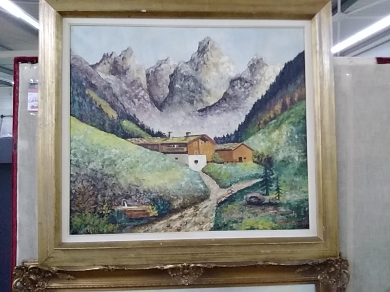 TABLEAU MONTAGNE CADRE DORÉ SIGNÉ THIMMESCH    100 X 89CM