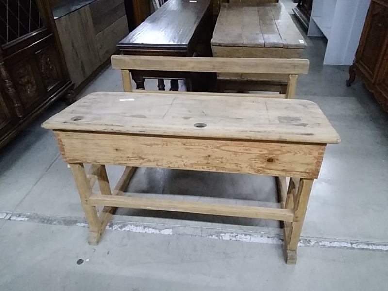BANC D’ÉCOLE ANCIEN ENTIÈREMENT EN BOIS MASSIF 