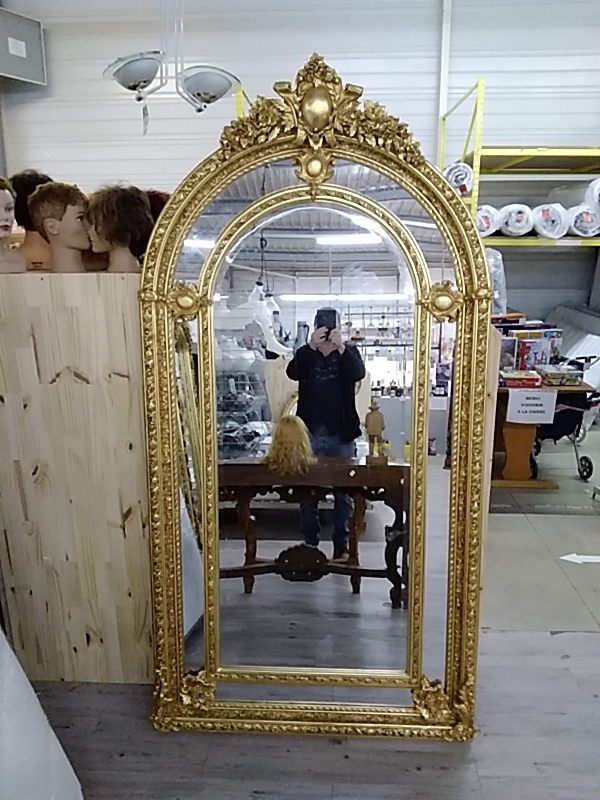 MIROIR BAROQUE DORÉ ARRONDI BISEAUTÉ  114 X 226 CM