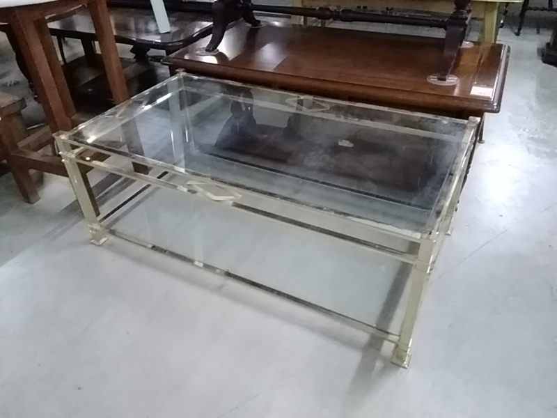 TABLE LAITON ET VERRE 110 X 60 CM