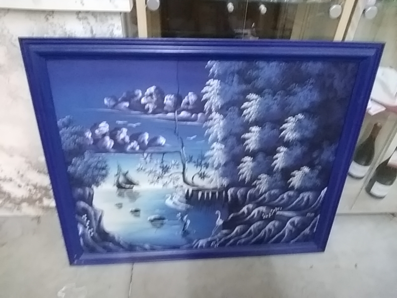 TABLEAU PEINT BLEU 100 X 83 CM