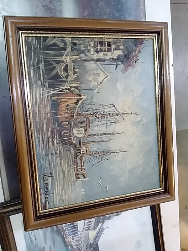 TABLEAU SIGNÉ BATEAU 59 X 49CM