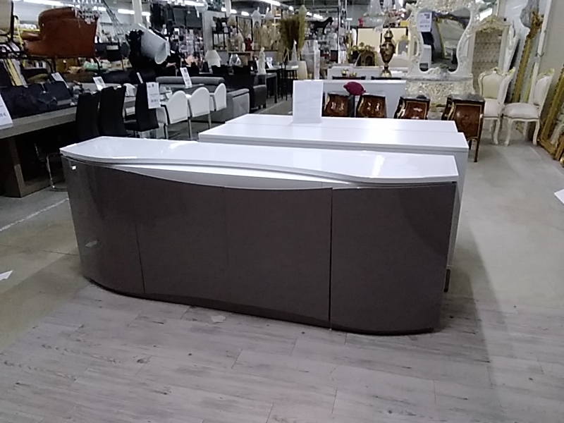 ENFILADE MODERNE LAQUÉE BLANC ET GRIS ARRONDI 