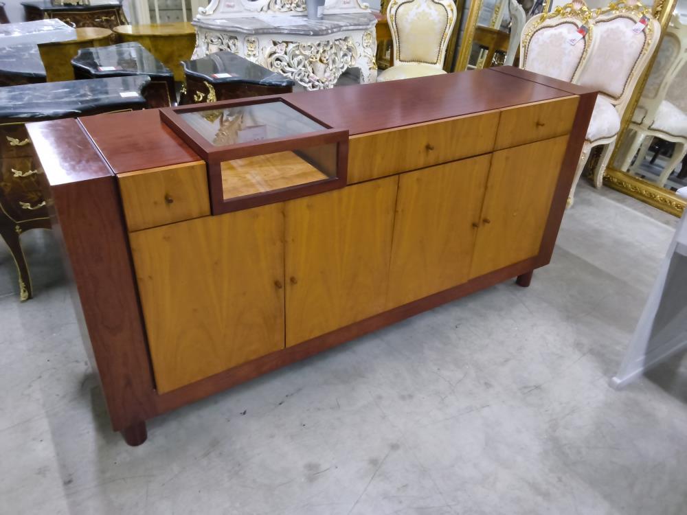 ENFILAGE ACAJOU 4 PORTES 3 TIROIRS 1 CASIER VERRE