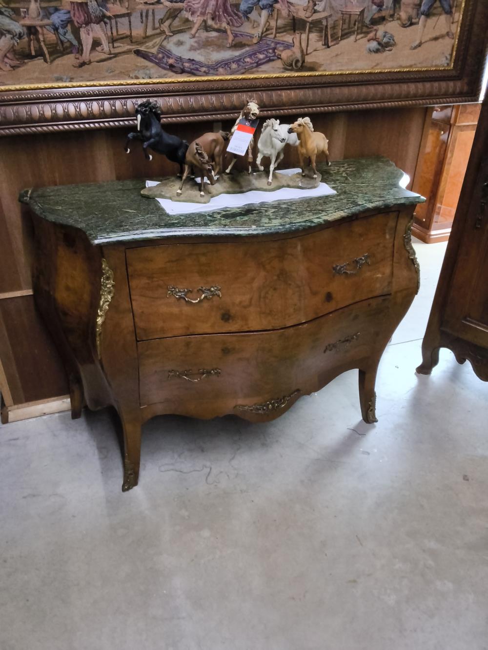 COMMODE BOMBÉE 2 TIROIRS MARBRE 