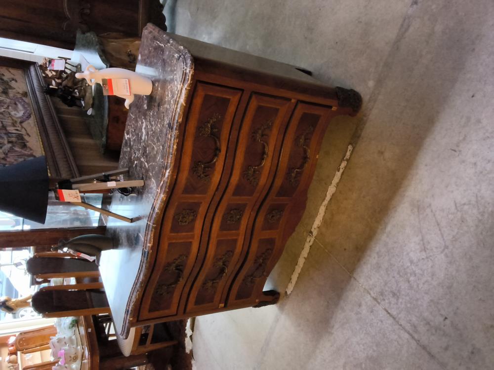 COMMODE ANCIENNE MARQUETERIE 3 TIROIRS MARBRE 