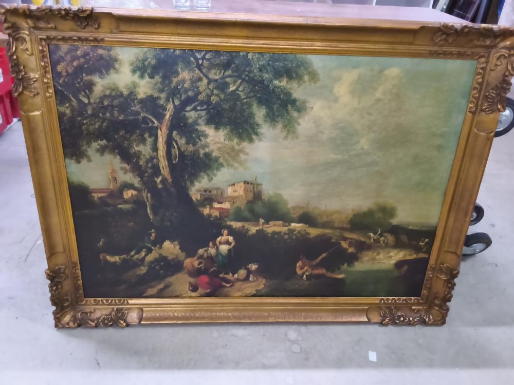 TABLEAU REPRODUCTION.  115 X 86 CM CADRE DORÉ 