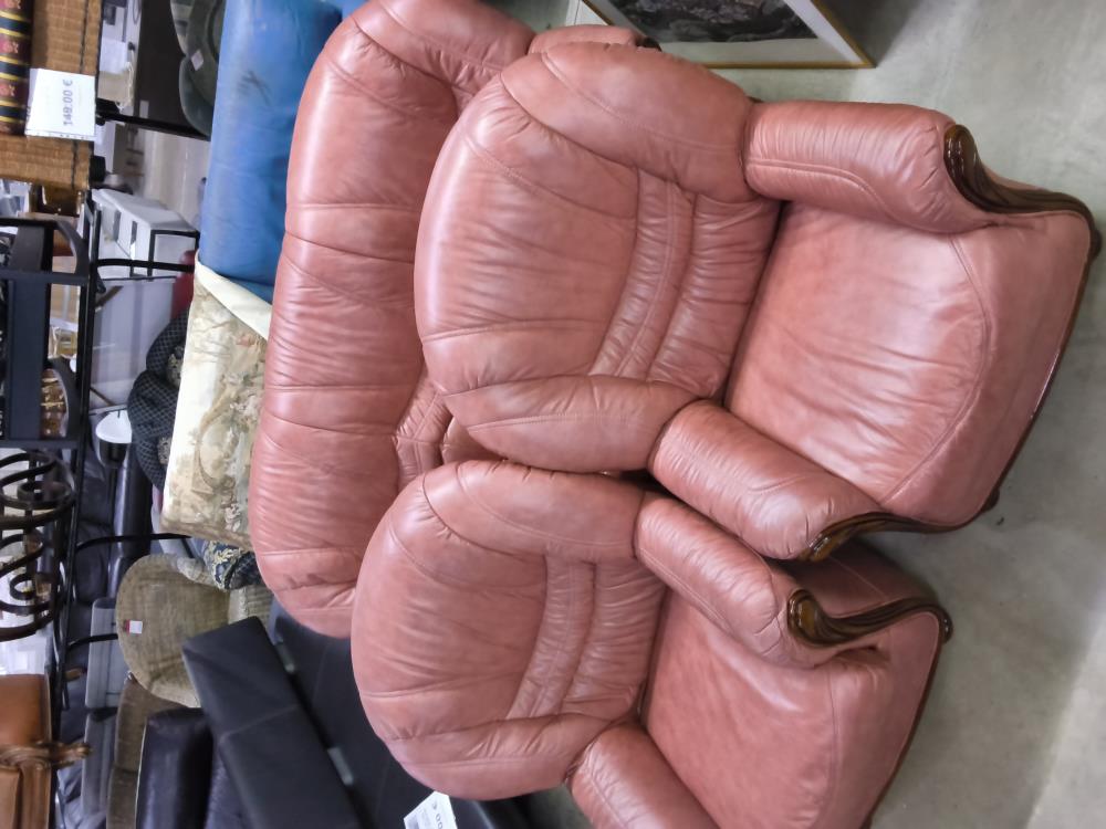 SALON 3 + 1 + 1 CUIR ROSE 