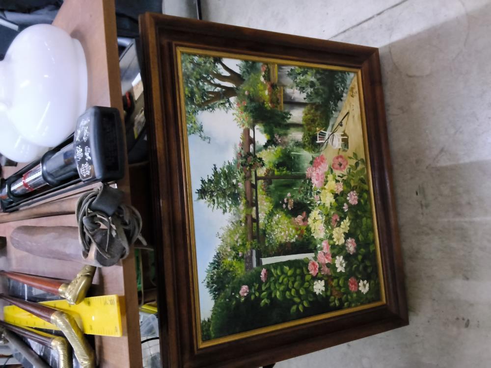 TABLEAU  SIGNÉ JARDIN FLEURI 73 X 63CM SCHOUMACHER