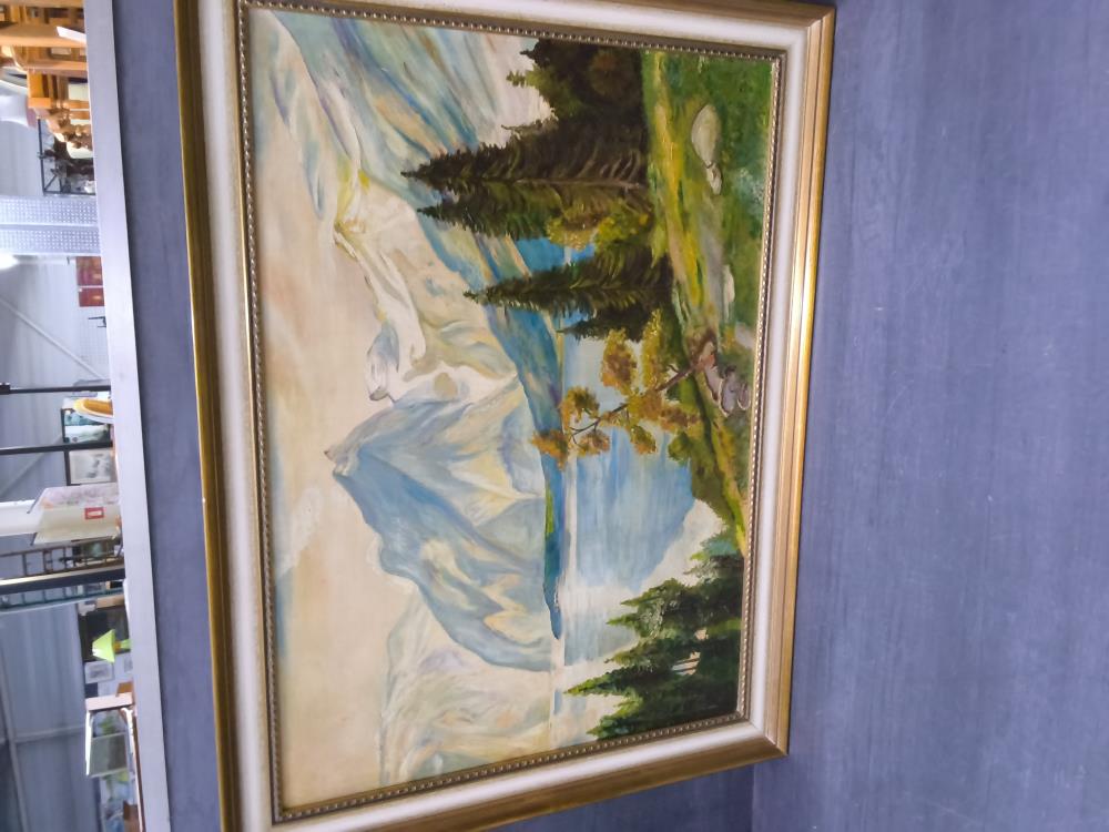 TABLEAU MONTAGNE SIGNÉ 79 X 59CM