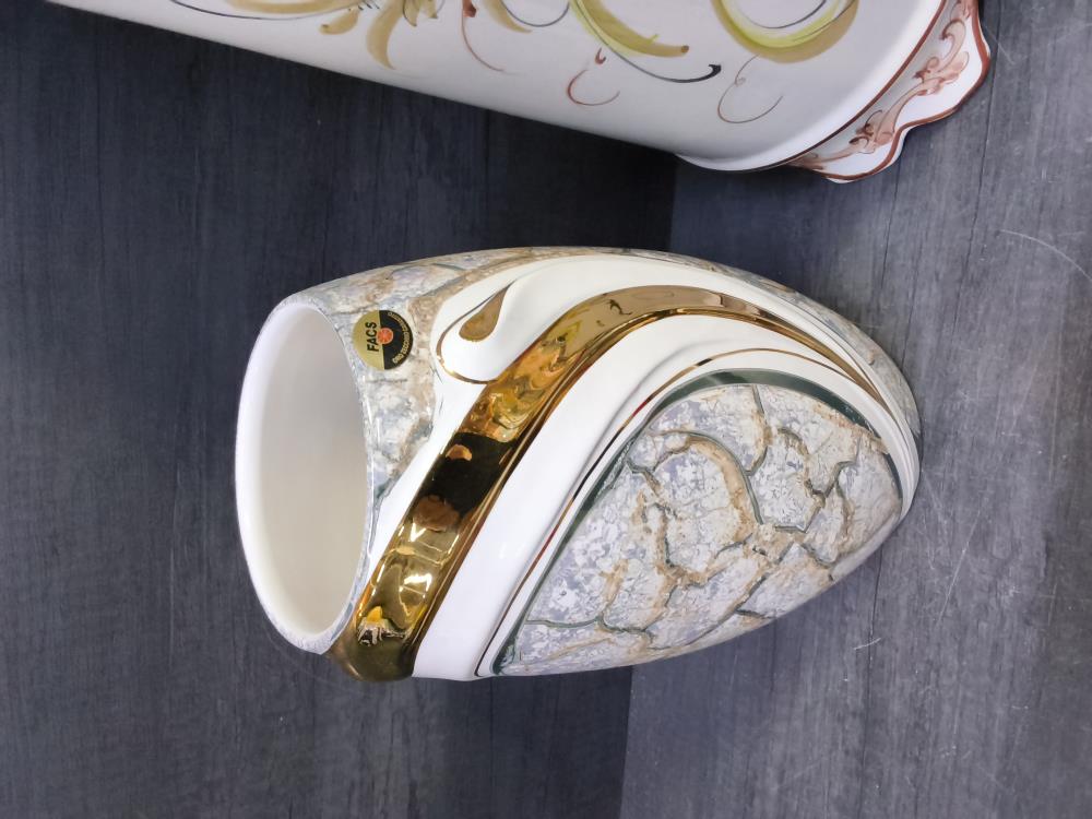 VASE BLANC DORÉ HT 29CM