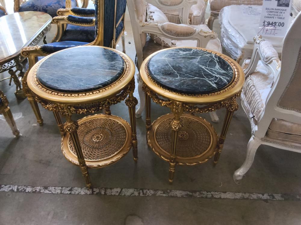 GUERIDON BAROQUE DORÉ MARBRE HT 71 CM