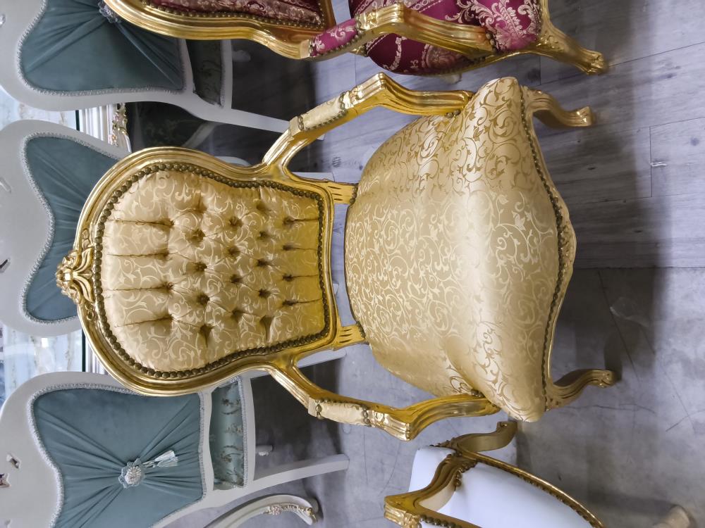FAUTEUIL BAROQUE PETIT MODÈLE DORÉ TISSU JAUNE