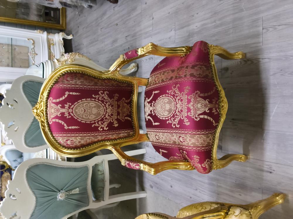 FAUTEUIL BAROQUE PETIT MODÈLE DORÉ TISSU ROUGE 