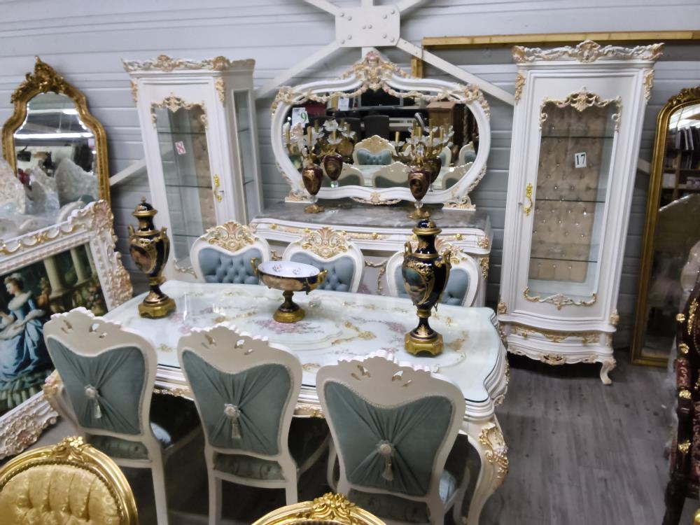 SALLE À MANGER COMPLÈTE ENFILADE MIROIR 2 VITRINES TABLE ET 6 CHAISES 