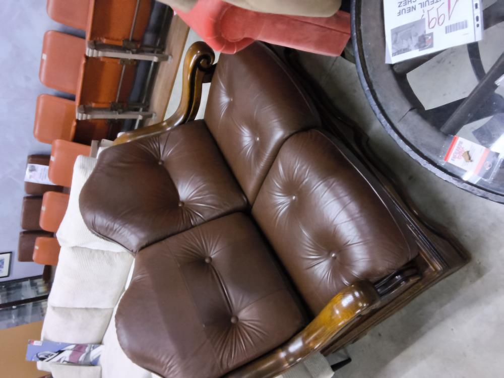 CANAPÉ BOIS CUIR BRUN