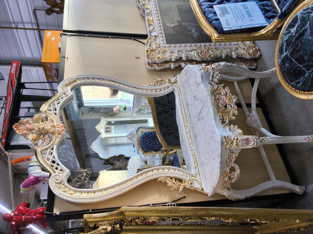 CONSOLE BAROQUE BEIGE MIROIR MARBRE
