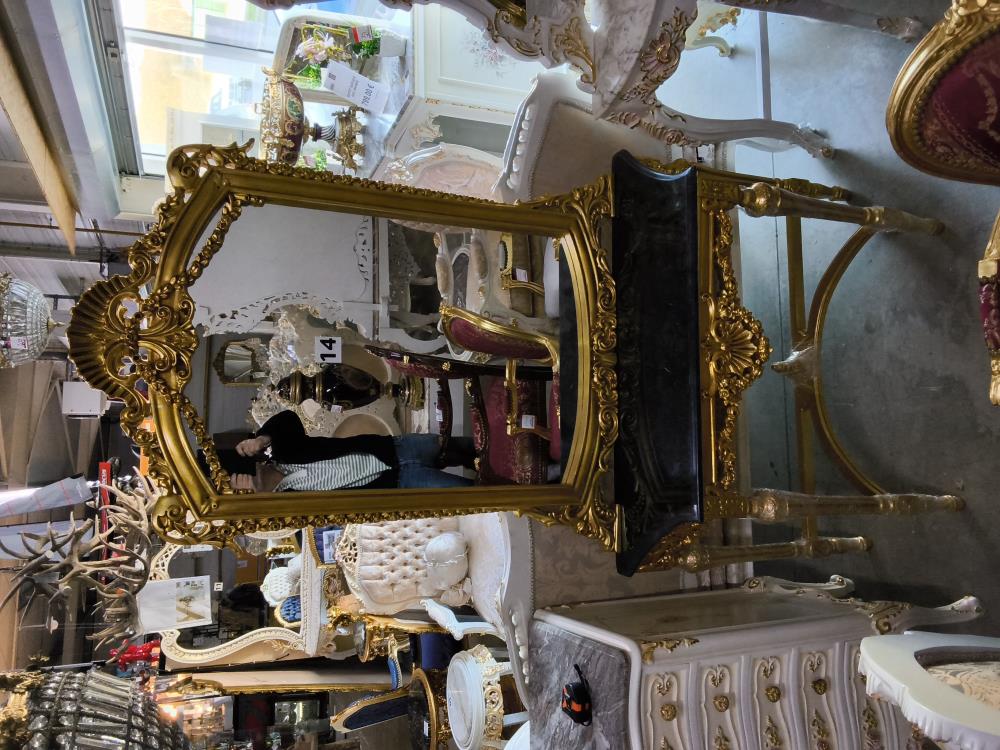 CONSOLE BAROQUE DORÉE MIROIR MARBRE 