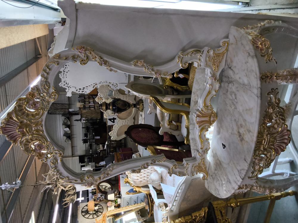 CONSOLE BAROQUE BEIGE DORÉE MARBRE MIROIR 