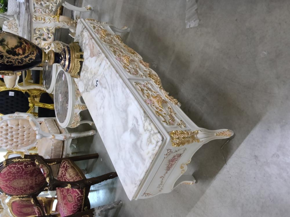 MEUBLE TÉLÉ BAROQUE BEIGE 3 TIROIRS MARBRE 