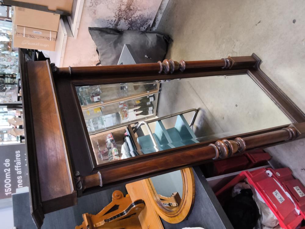 MIROIR ANCIEN BOIS À COLONNE LOUIS PHILIPPE 