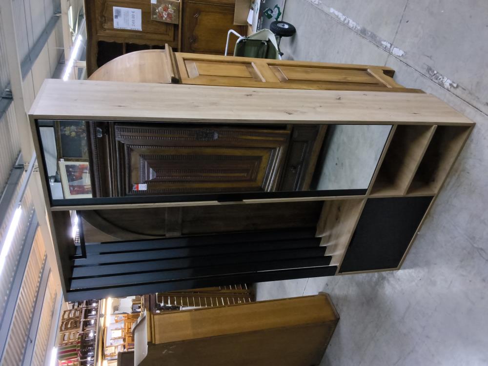 VESTIAIRE 2 PORTES 1 MIROIR BEIGE GRIS