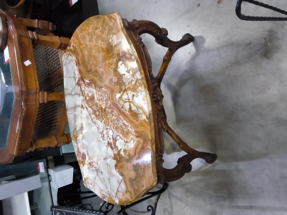 TABLE BASSE OVALE BAROQUE BOIS MARBRE 