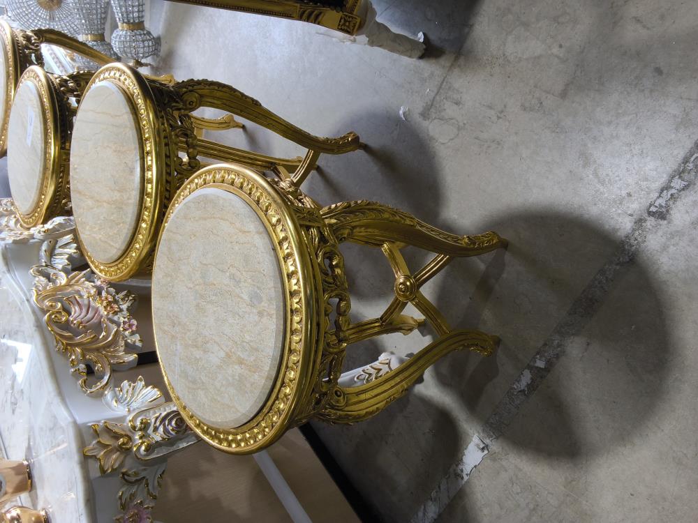 GUERIDON BAROQUE ROND DORÉ MARBRE HT 73CM