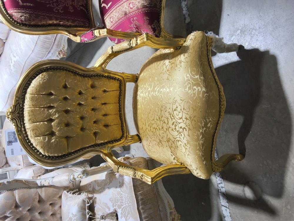 FAUTEUIL BAROQUE DORÉ TISSU JAUNE 