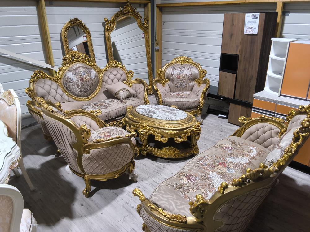 SALON BAROQUE DORÉ GÉANT COMPOSÉ DE 2 CANAPÉS 3 PLACES 2 FAUTEUILS ET 1 TABLE BASSPE